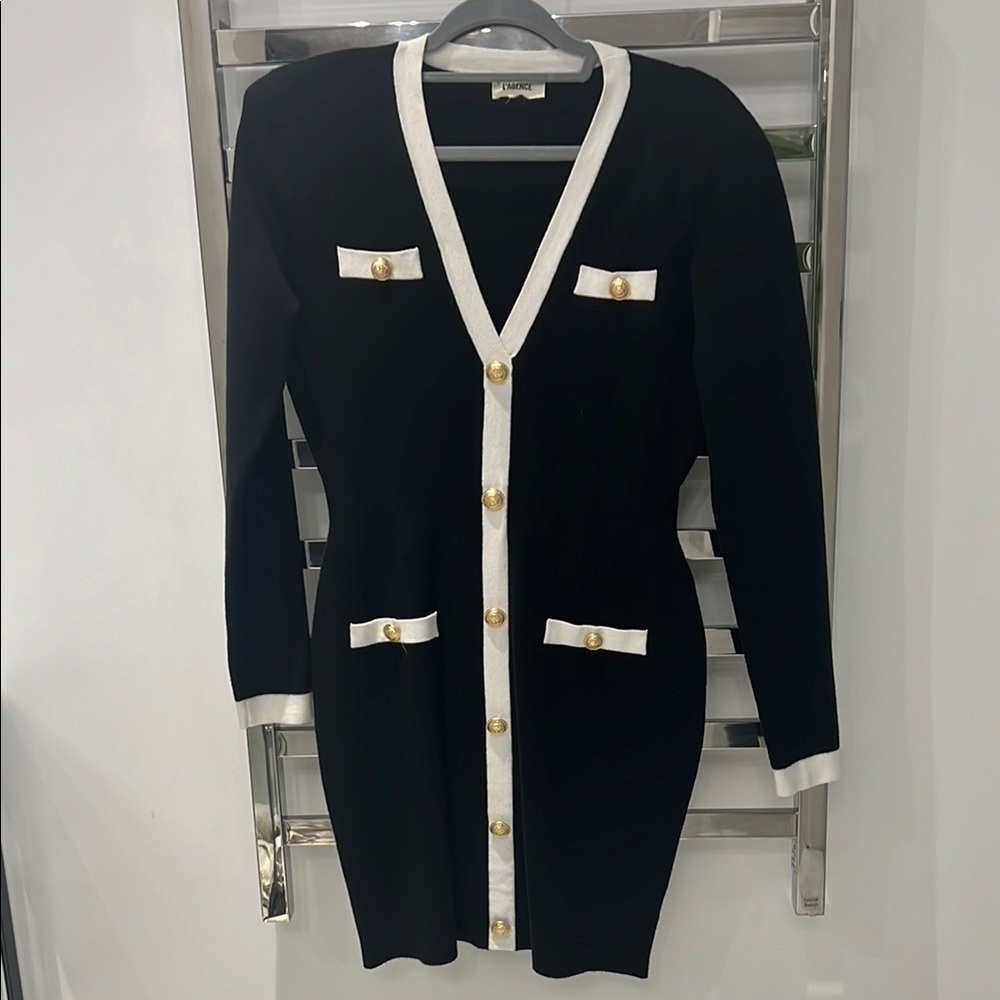 Black and White Cardigan with Gold Buttons